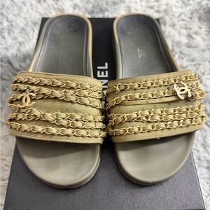 CHANEL Women's Olive and Gold Chain Sandals